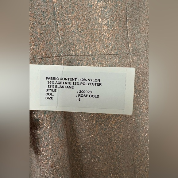 NWT Teri Jon Rickie Freeman Rose Gold Glitter Off Shoulder Column Gown Dress 8 - Picture 13 of 13